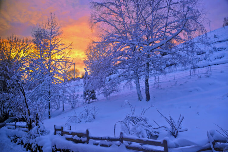 Scenic snow sunrise